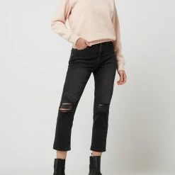 REVIEW Straight Fit Cropped Jeans Mit Stretch-Anteil - Schwarz