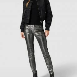 MAC Slim Fit Jeans In Metallic-Optik Modell 'Rich' - Silber